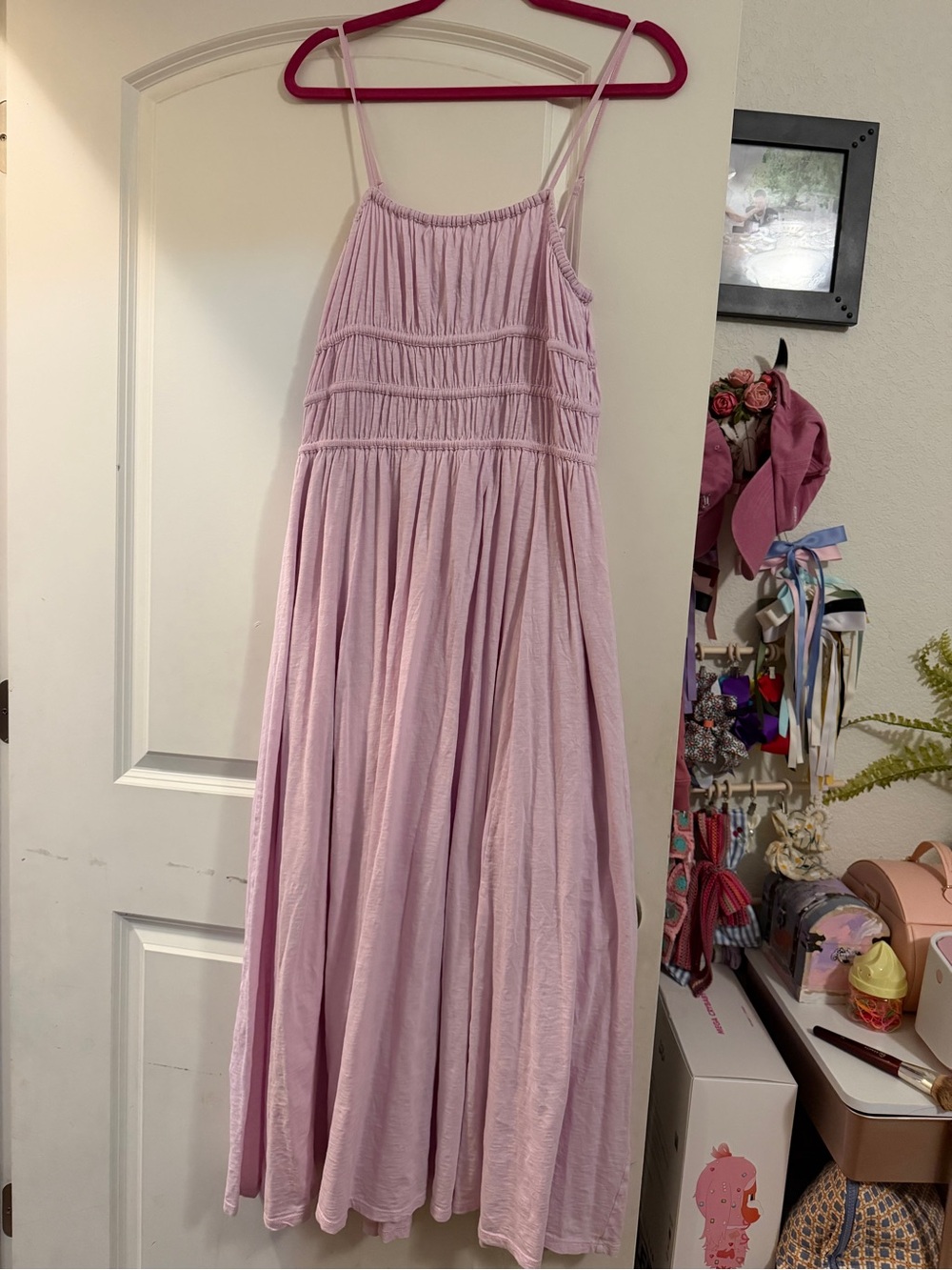 Lilac Spaghetti-Strap Smocked Maxi Dress
